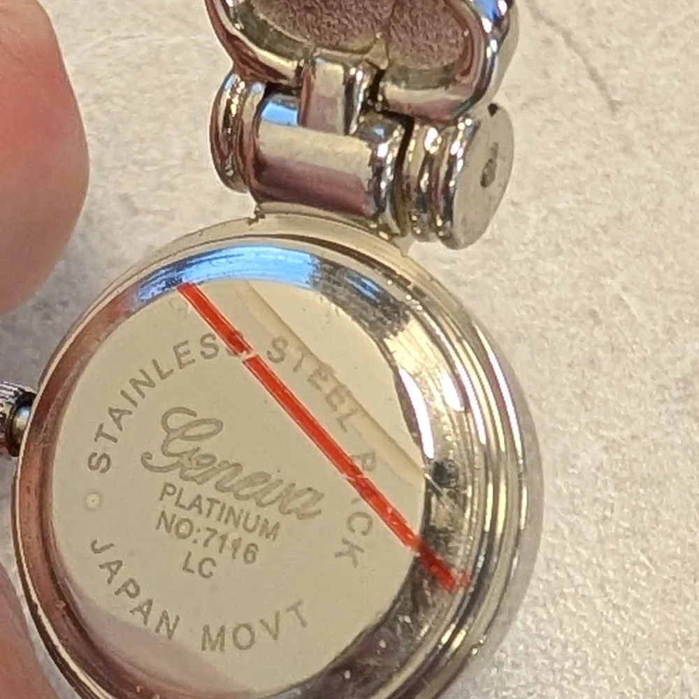 Working Geneva Silver Watch with Mother-of-Pearl Dial and Multicolor Accents - Picture 3 of 3
